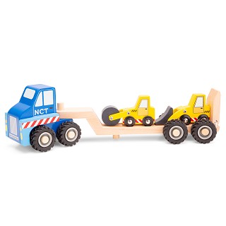 Car transporter with 2 construction vehicles